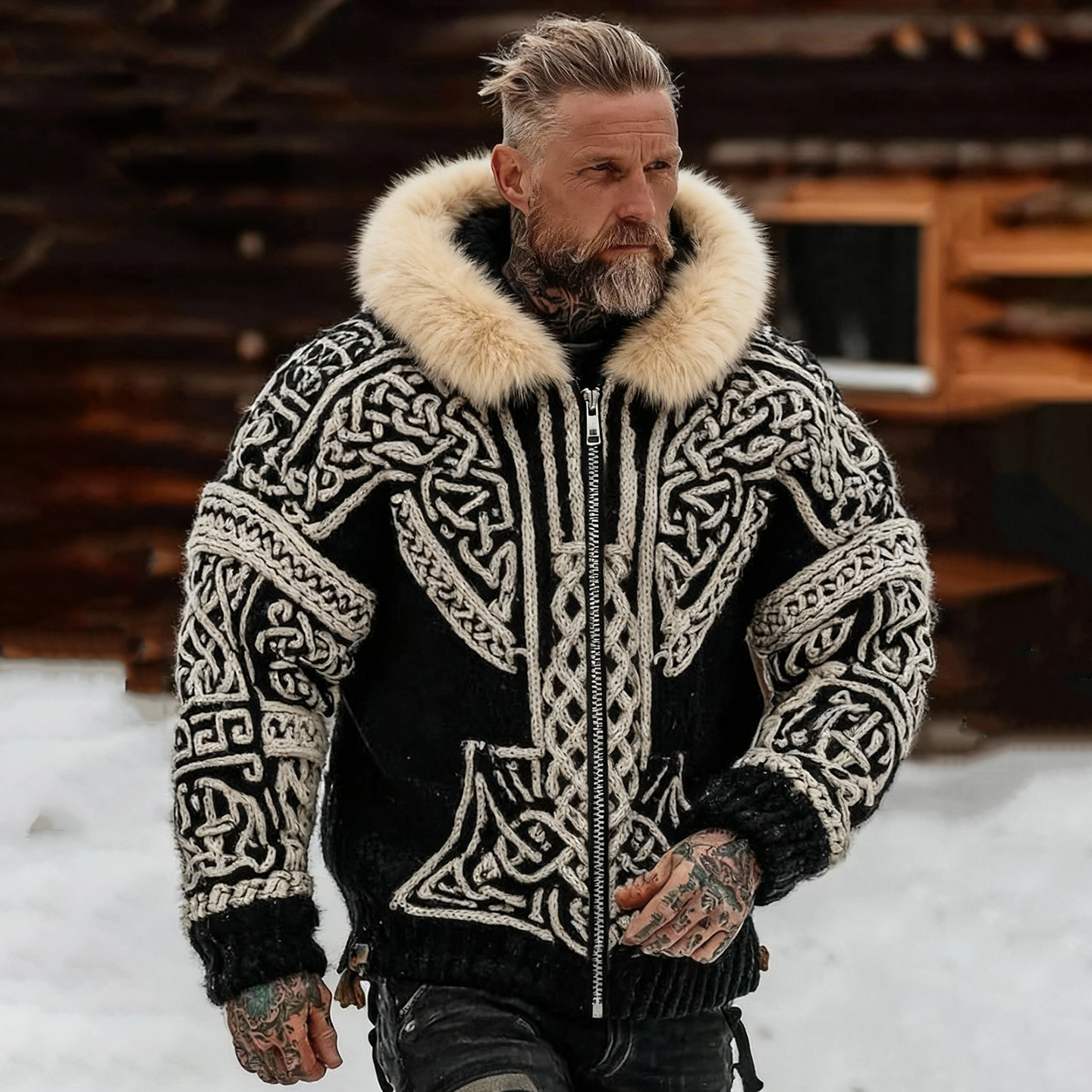 Men's Viking Celtic Knot Cozy Zipper Hooded Sweater