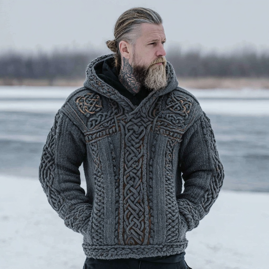 Men's Vintage Celtic Knot Viking Cozy Hooded Sweater