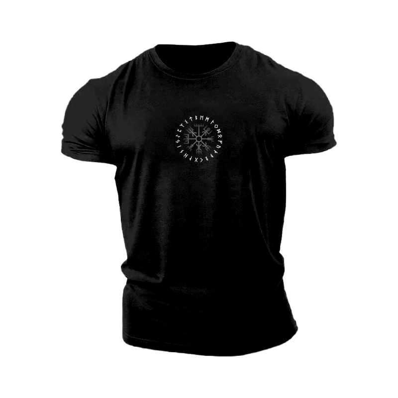 Vegvisir Viking Skull Runes Graphics Cotton T-shirt