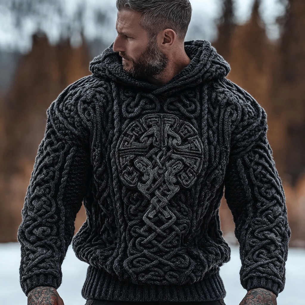 Men's Viking Inspired Celtic Knot Chunky Hooded Sweater