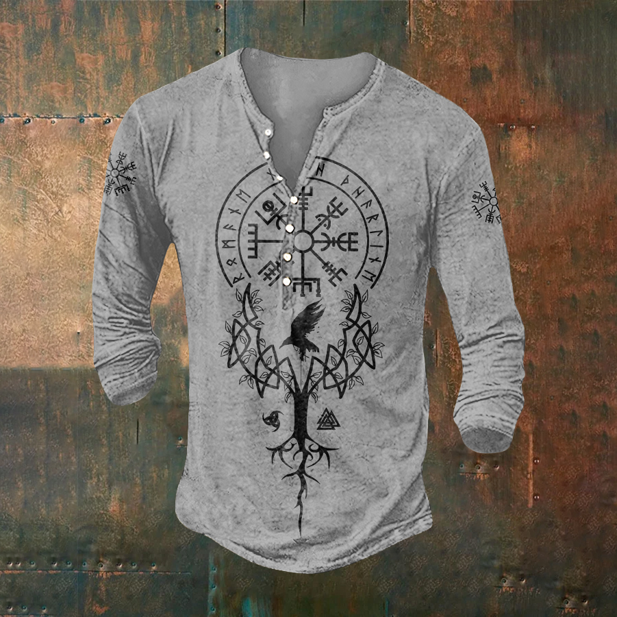 Men's Viking Tribal Celtic Button Long Sleeve Basic Shirt