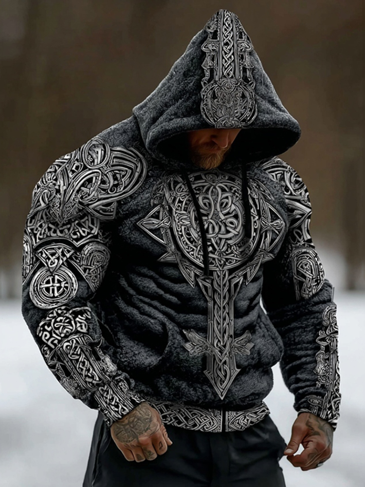 Men's Viking Celtic Pattern Art Cozy Flannel Hooded