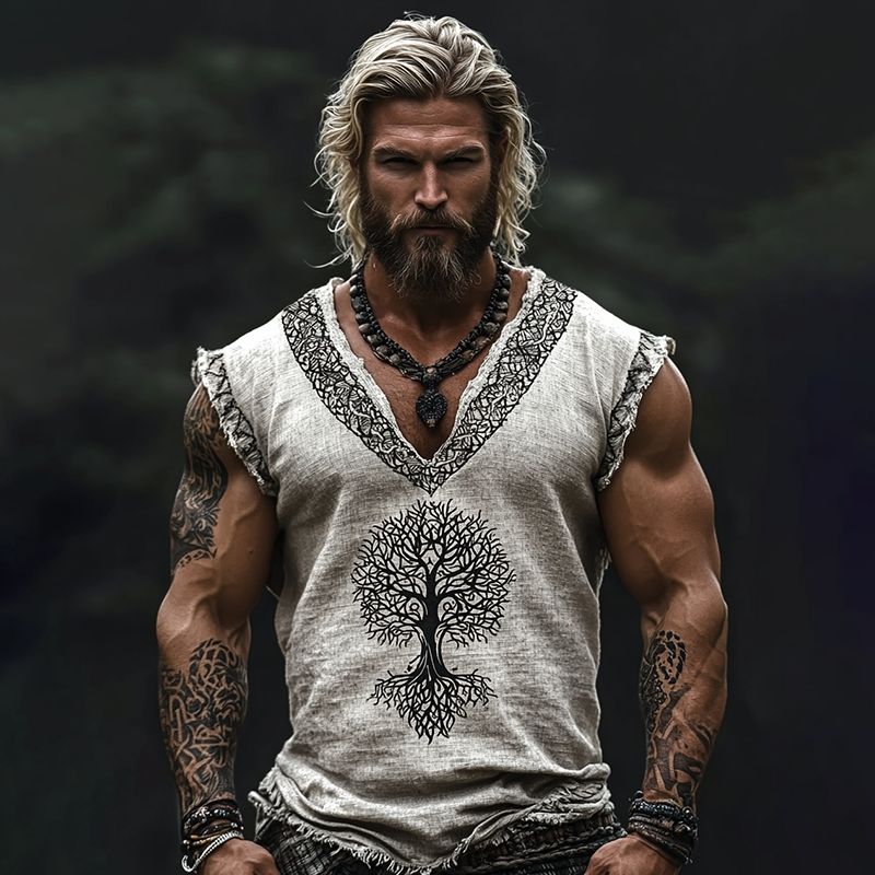 Men's Viking Tribal Tree Of Life Celtic Art V-neck Tank Top