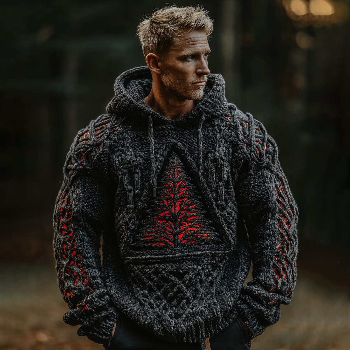 Men's Vintage Christmas Tree Celtic Art Jacquard Art Cozy Hoodie