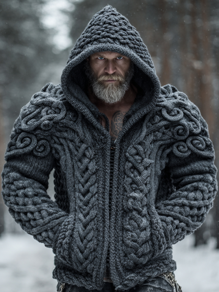 Vintage Viking Style Celtic Knot Thick And Warm Hooded Sweater