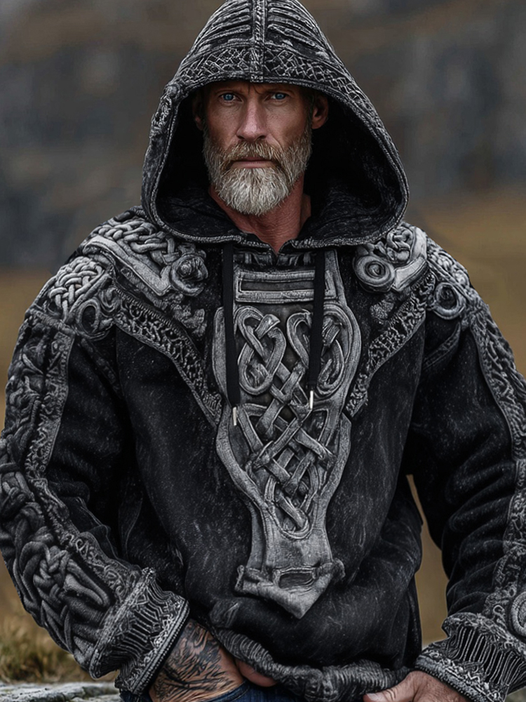 Viking Celtic Knot Inspired Tribal Distressed Washed Hoodie
