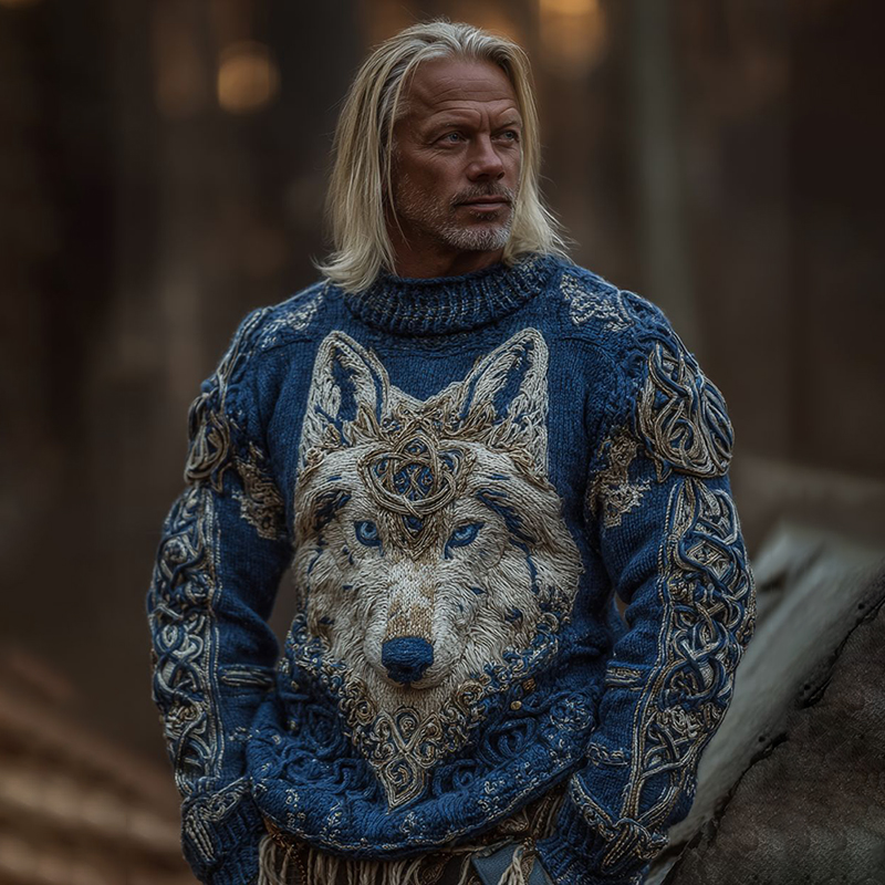 Men's Viking Wolf Knit Pullover Sweater