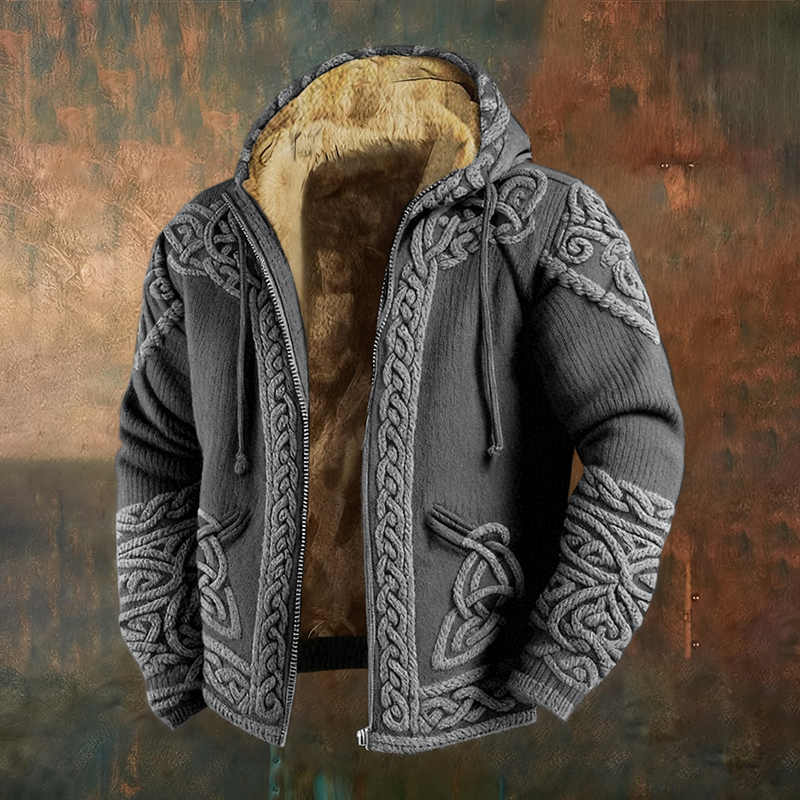 Men's Retro Viking Celtic Wolf Art Pattern Zipper Jacket