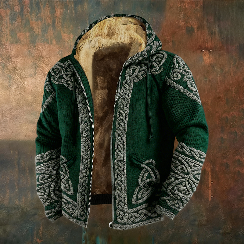 Men's Retro Viking Celtic Wolf Art Pattern Zipper Jacket