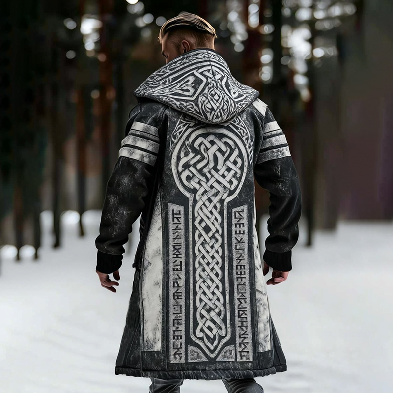 Men's Viking Celtic With Rune Totem Printed Hooded Sweater Jacket