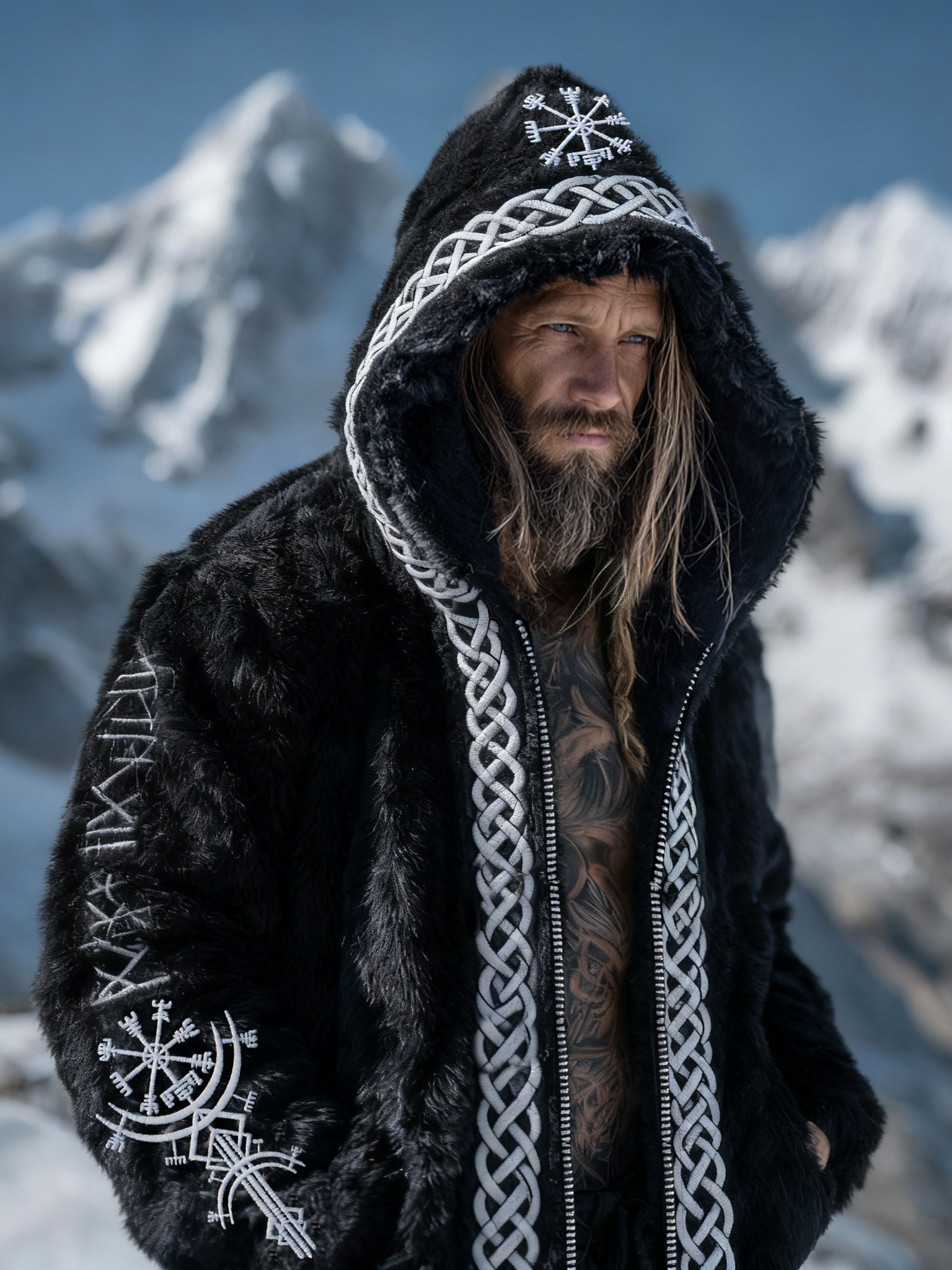 Men's Viking Runes Vegvisir Full Zip Plush Hoodie