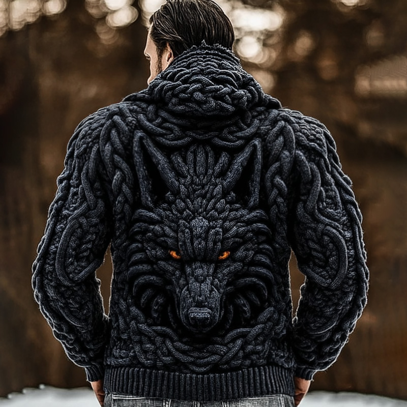 Men's Viking Dragon Style Celtic Thick Zip Hooded Sweater