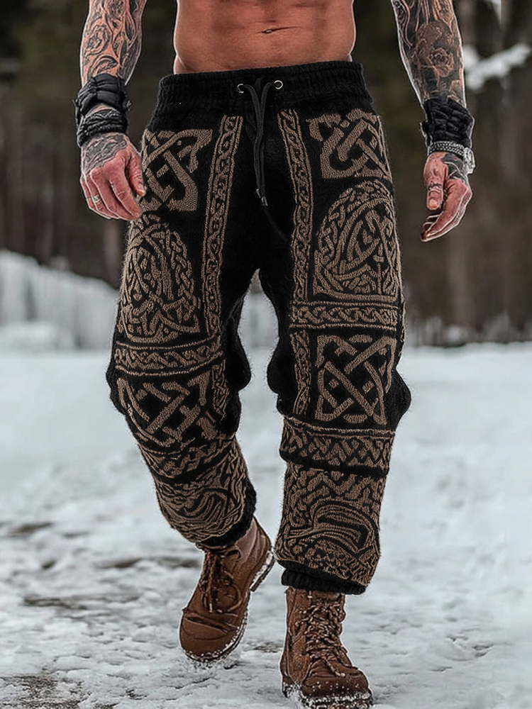 Men's Viking Celtic Geometry Pattern Art Cozy Knit Pants