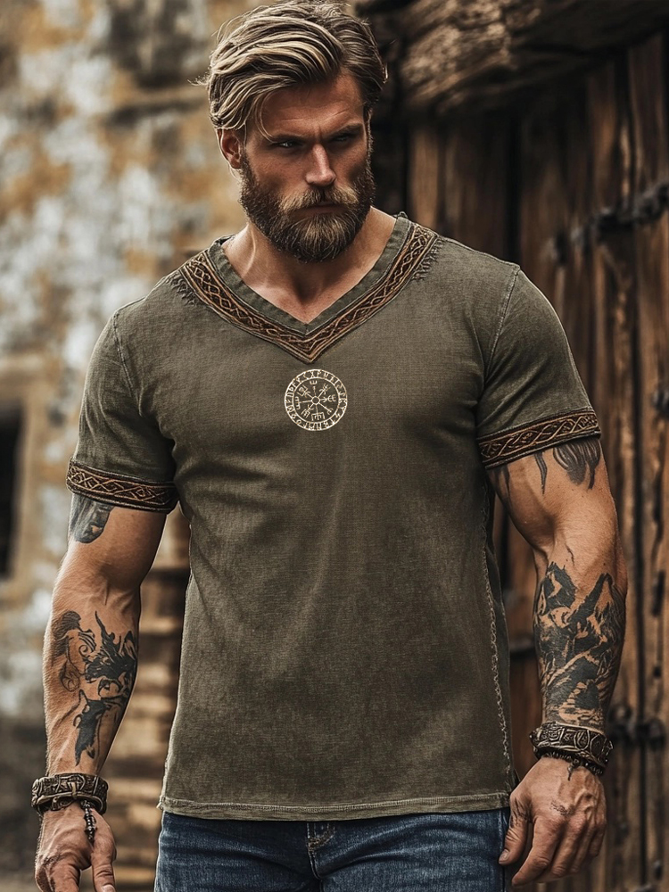 Men's Viking Compass Celtic Embroidered Linen Shirt