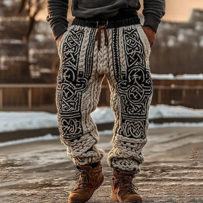 Men's Viking Tribal Celtic Geometry Pattern Art Cozy Knit Pants