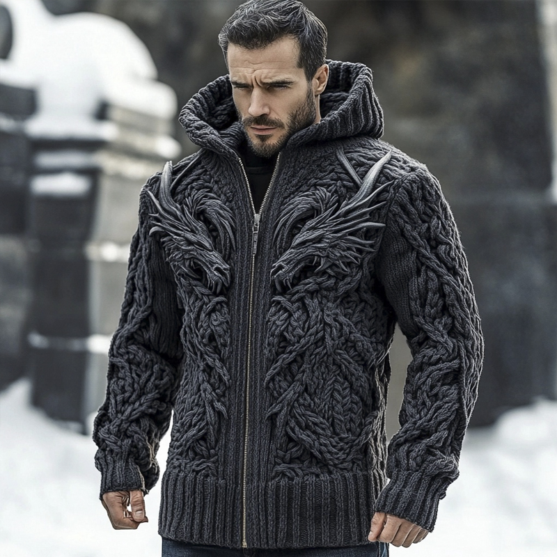 Viking Dragon Totem Men's Zipper Hooded Sweater