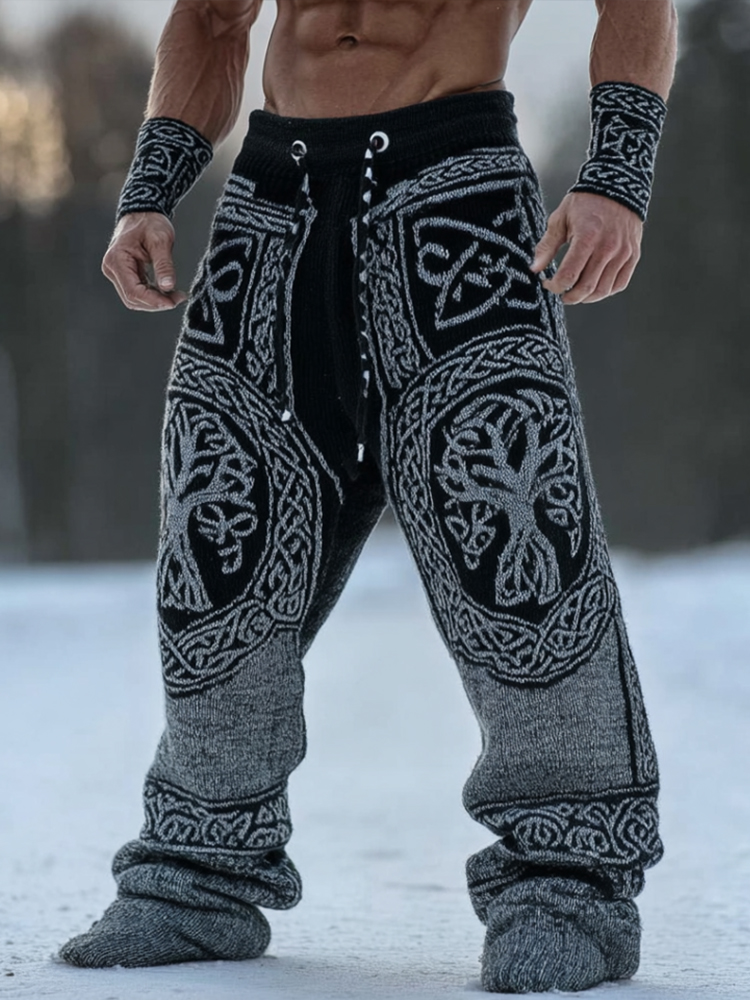 Men's Viking Style Tree Of Life Celtic Knot Thick Needle Knitted Sports Pants