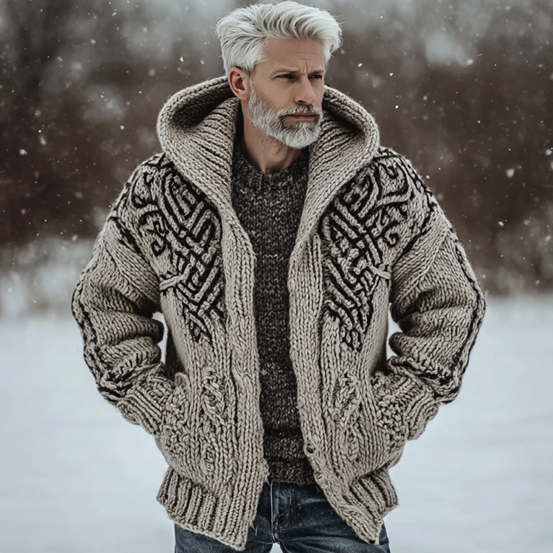 Men's Vintage Casual Viking Knit Hooded Sweater