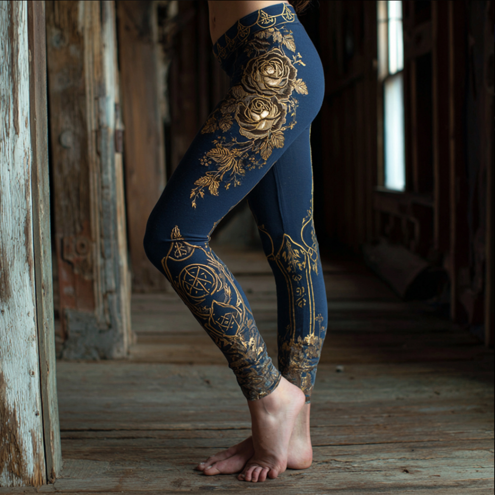 Viking Style Golden Rose Celtic Knot Warm Leggings