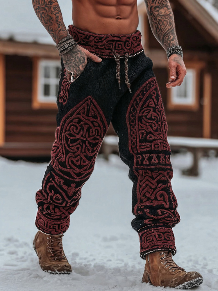 Men's Viking Tribal Celtic Geometry Pattern Art Cozy Knit Pants