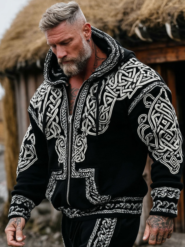 Men's Vintage Viking Celtic Knot Pattern Casual Hoodie