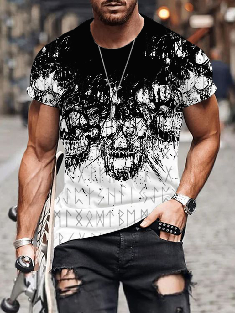 Men's Viking Runes & Skulls Contrast Color T Shirt