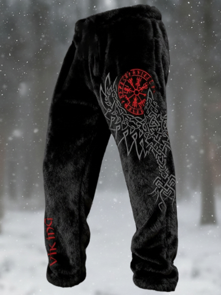 Men's Vintage Viking Art Casual  Flannel Pants