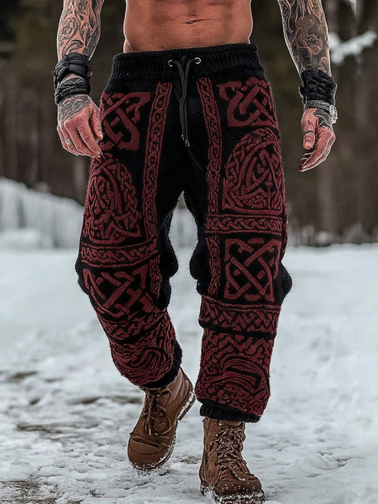 Men's Viking Celtic Geometry Pattern Art Cozy Knit Pants