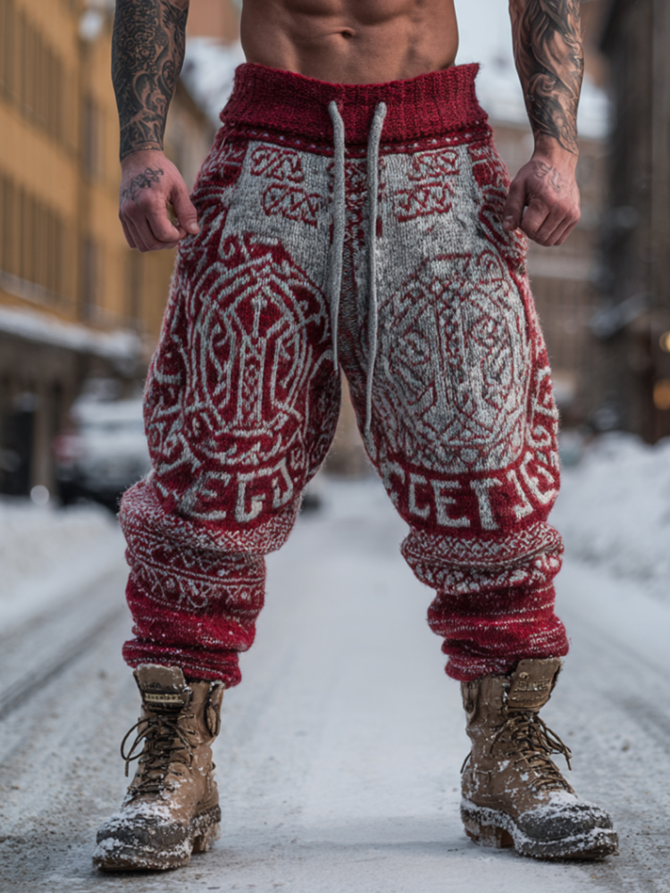 Men's Viking Style Celtic Knot Two Tone Embroidered Sports Pants
