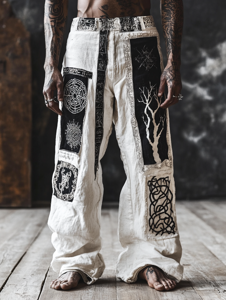 Men's Vintage Viking Celtic Tree Of Life Patchwork Print Casual Pants