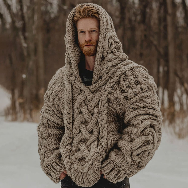 Vintage Celtic Knot Knit Zip-up Hooded Sweater