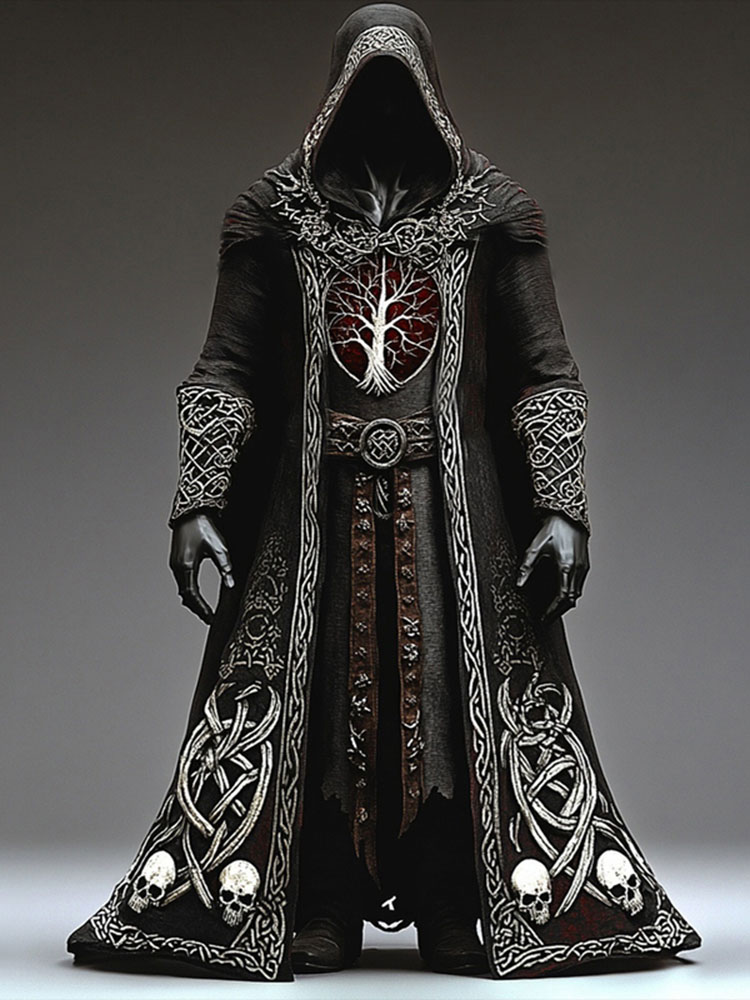 Men's Celtic Knot Skull Embroidered Hooded Cape