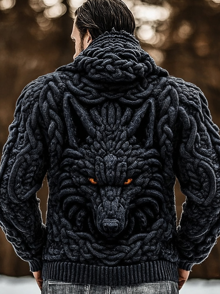 Men's Viking Dragon Style Celtic Thick Zip Hooded Sweater