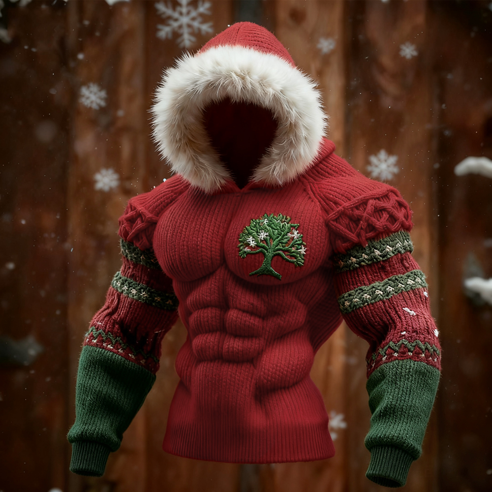 Men's Christmas Viking Tree Of Life Cozy Knit Hooded Sweater