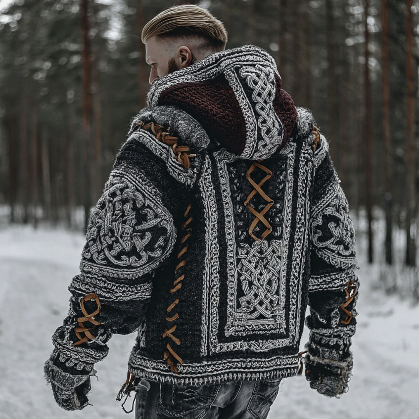 Men's Viking Celtic Knot Contrast Cozy Hooded Sweater