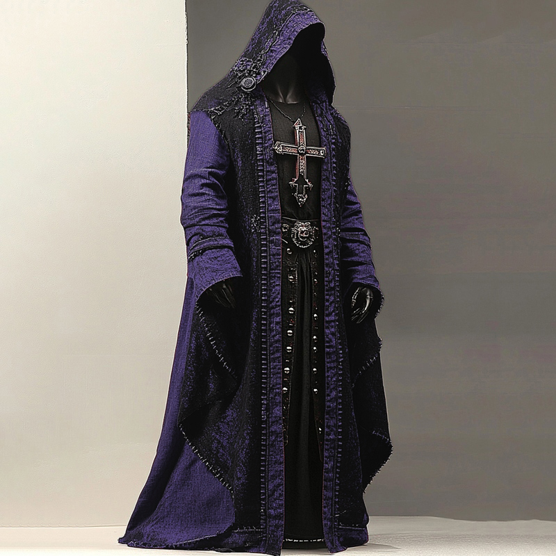 Men's Halloween Gradient Cross Rivet Monk Linen Hooded Cape