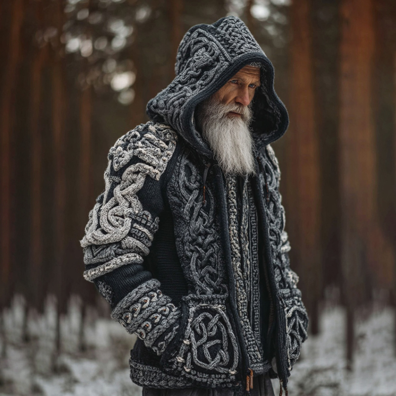 Men's Viking Celtic Knot Contrast Button Cozy Cardigan Sweater