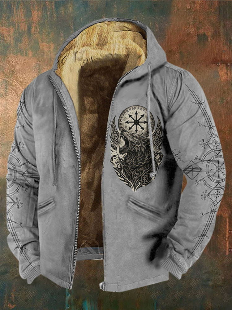Men's Viking Wolf Style Celtic Art Full Zip Hoodie