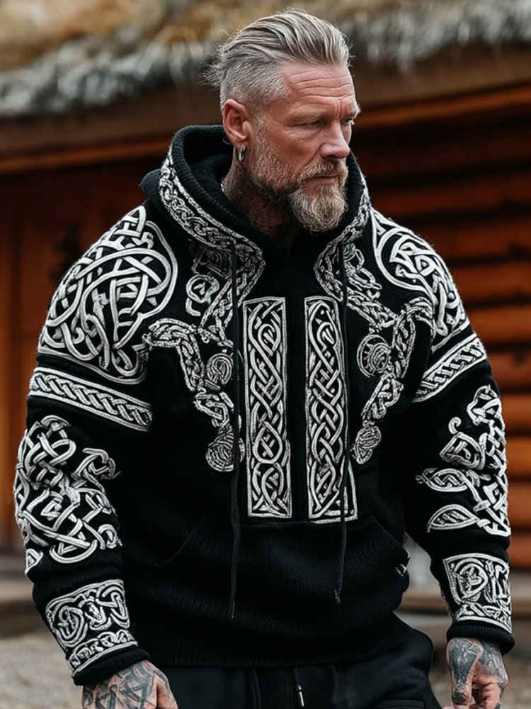 Men's Vintage Viking Celtic Knot Print Casual Hoodie