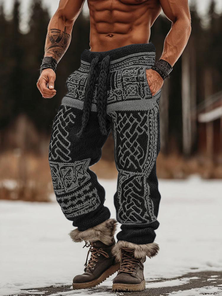 Men's Viking Celtic Knot Pattern Art Cozy Knit Sweatpants