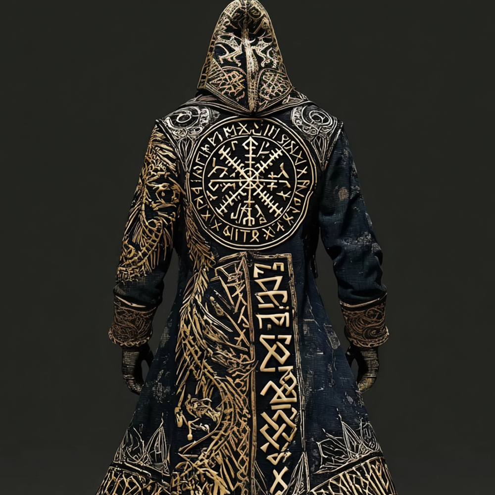 Men's Viking Runes And Symbols Vintage Hooded Cape