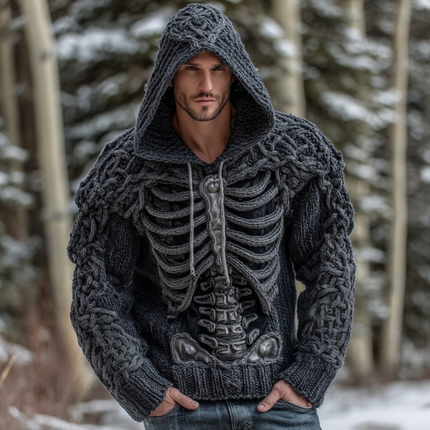 Men's Retro Viking Tribal Celtic Skull Art Knit Jacquard Warm Sweater