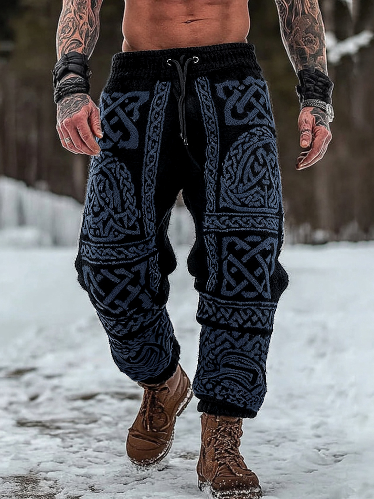 Men's Viking Celtic Geometry Pattern Art Cozy Knit Pants