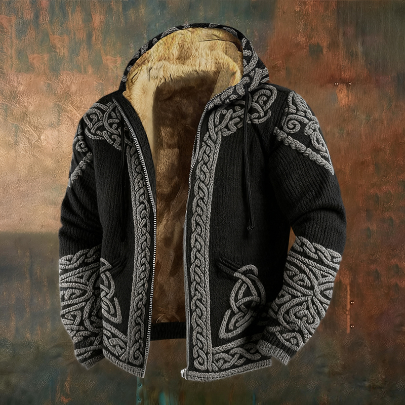 Men's Retro Viking Celtic Wolf Art Pattern Zipper Jacket