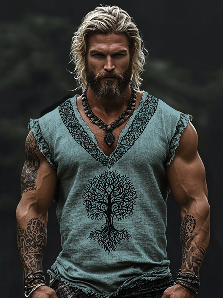Men's Viking Tribal Tree Of Life Celtic Art V-neck Tank Top