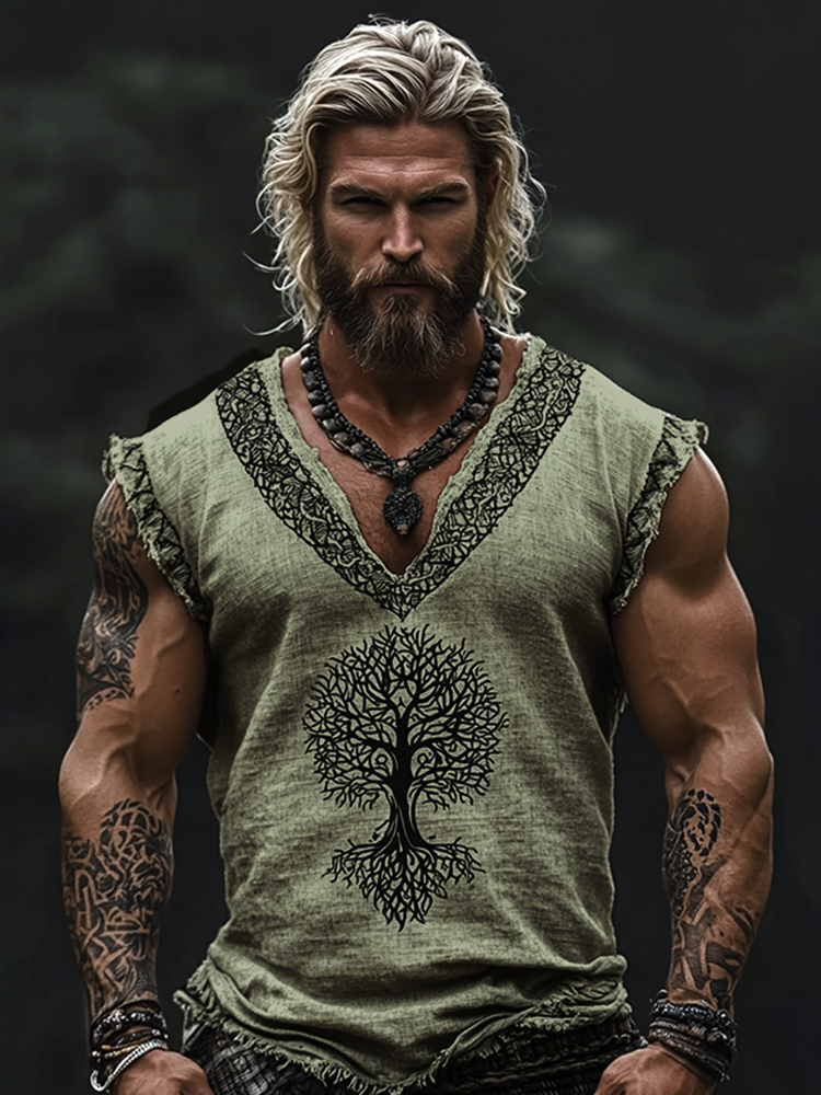 Men's Viking Tribal Tree Of Life Celtic Art V-neck Tank Top