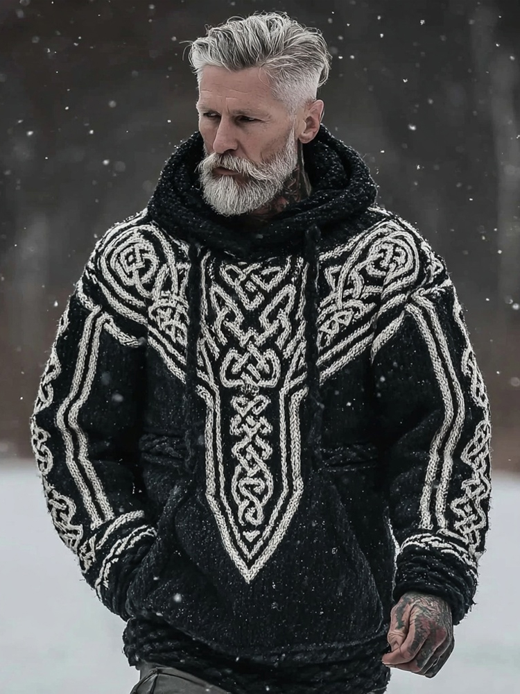 Men's Viking Inspired Vintage Chunky Hooded Sweater