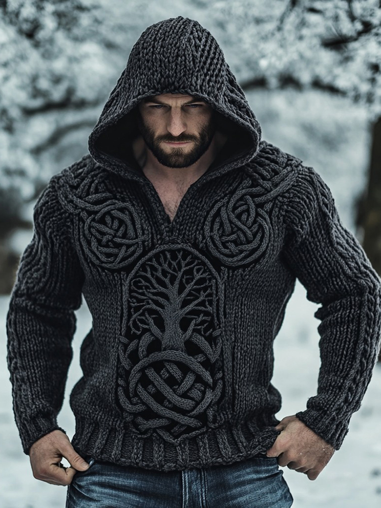 Mens Viking Life Of Tree Celtic Knot Thick Hooded Sweater