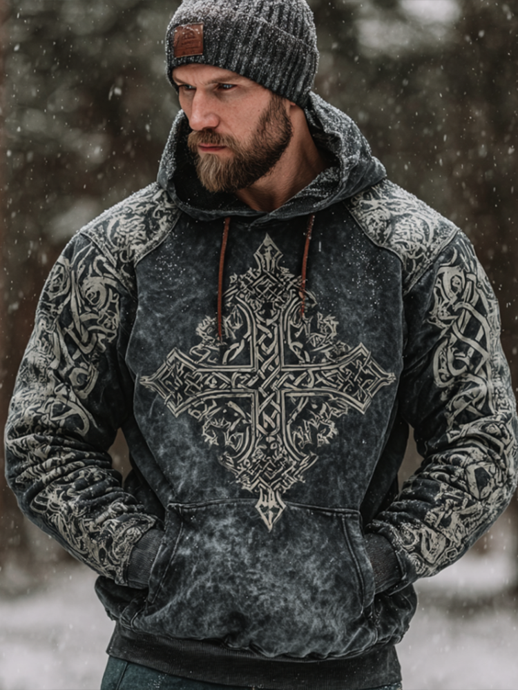 Men's Viking Retro Washed Hooded Sweatshirt