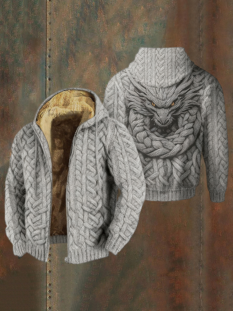 Men's Viking Dragon Style Celtic Knot Pattern Zipper Jacket